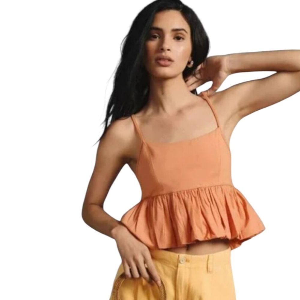 NWT MAEVE Anthropologie Ruffled Bubble-Hem Cropped Cami Tank Top Babydoll small